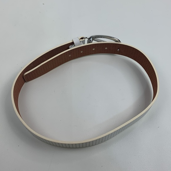 Nike White leather perforated Belt with Silver Swoosh Buckle Adjustable XS NEW main image 10